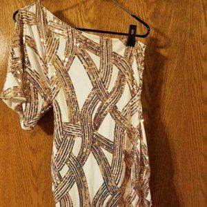 Size 1/2 Ivory with Copper/Bronze Sequins Dress E